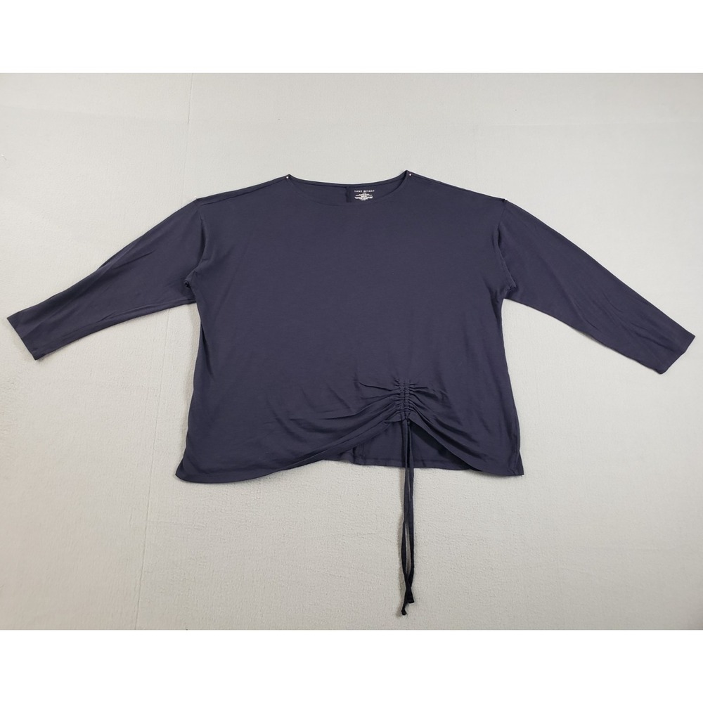 Lane Bryant Women Top 22/24 Navy‎ Long Sleeve Round Neck Side Cinch Ruched Tie